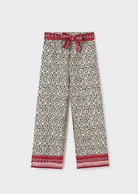 Girls Printed Pants In Chickp-Black