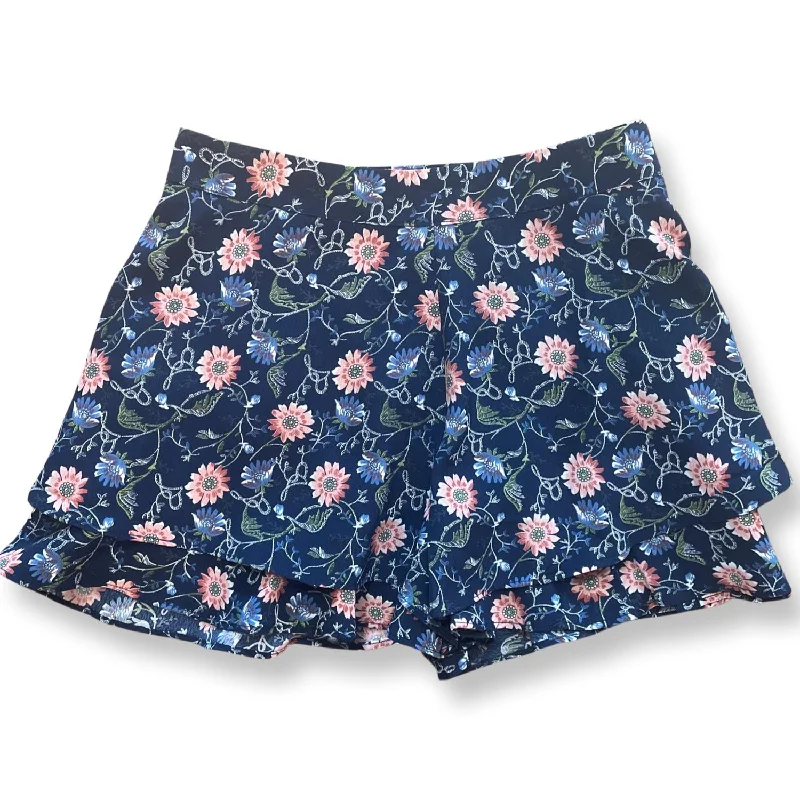 Girl's Ruffle Floral Shorts In Navy