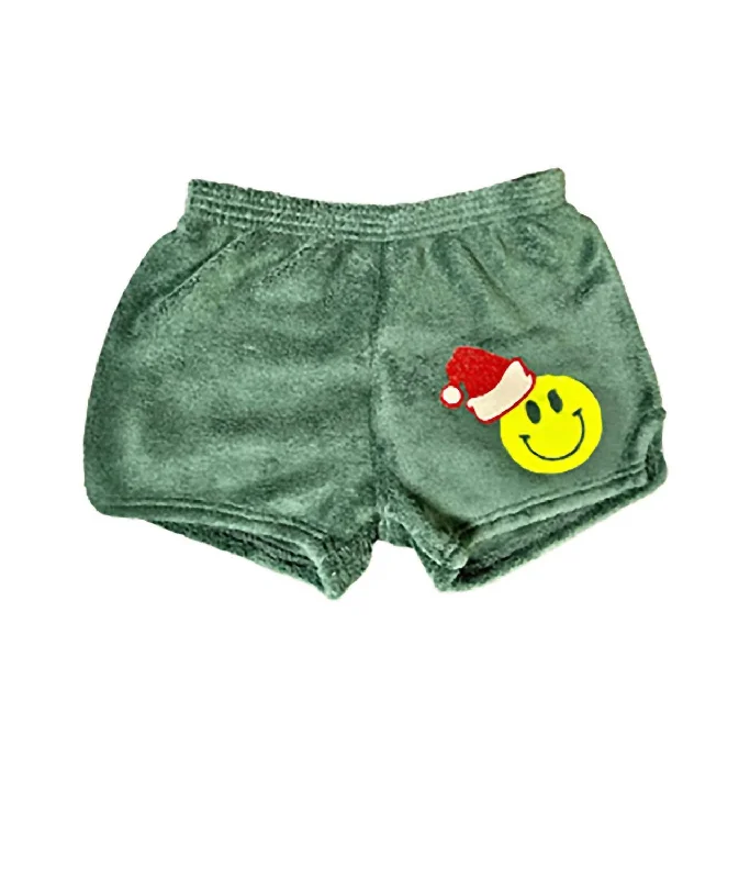 Girl's Smiley Santa Hat Shorts In Green