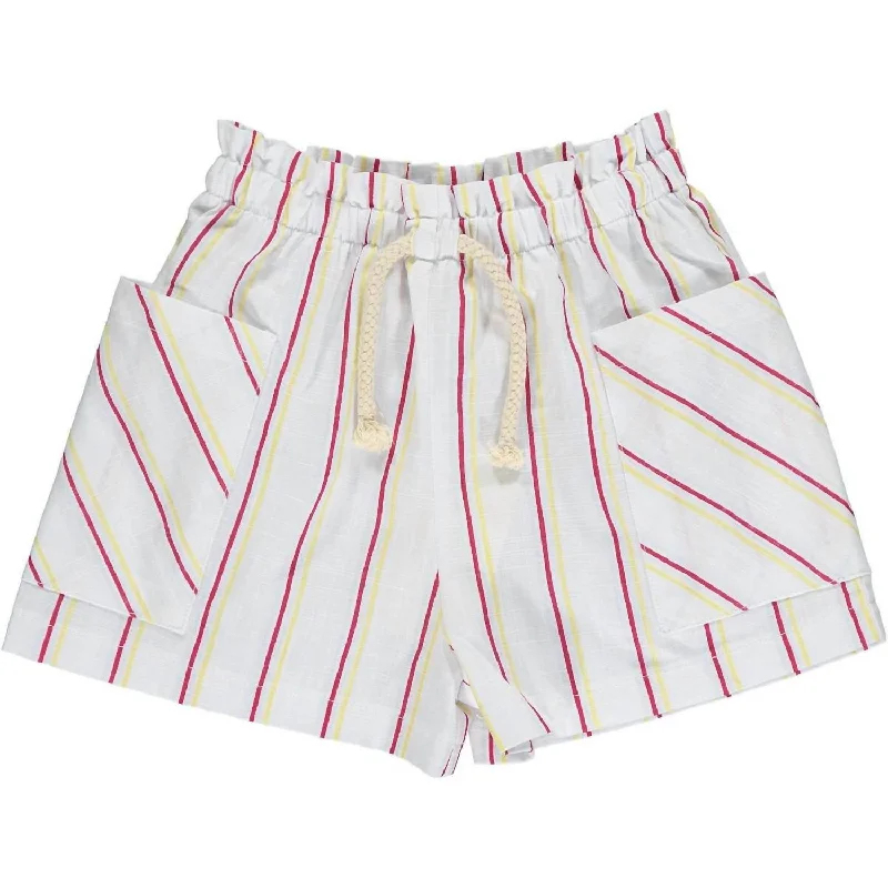 Girls Striped Short In White