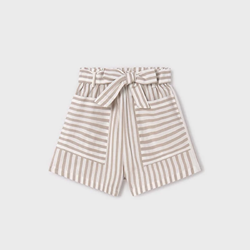 Girls Stripes Shorts In Beige