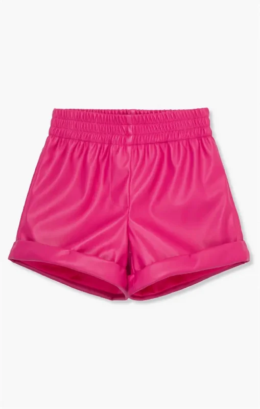 Girl's Vegan Leather Short In Dark Pink