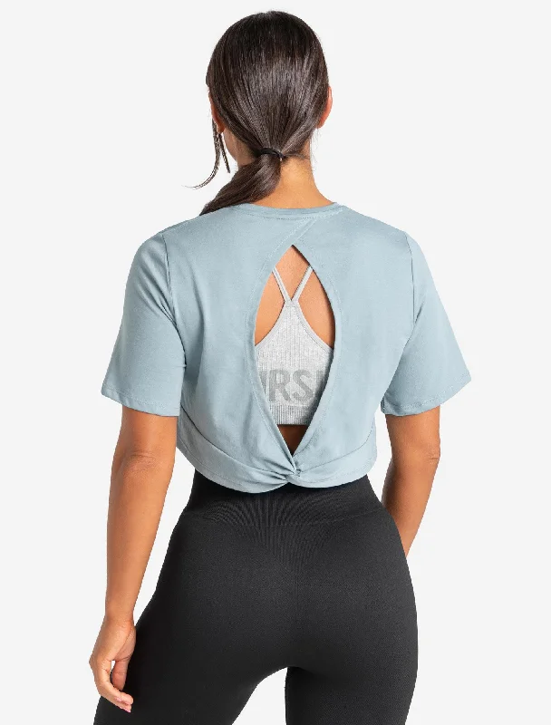 Knot Back Crop T-Shirt - Moonstone Blue