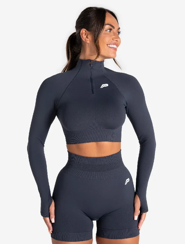 Scrunch Seamless Crop 1/2 Zip - Midnight Blue