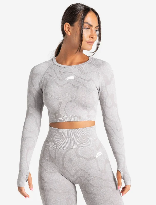 Sustainable Seamless Long Sleeve Crop Top - Cloud Grey