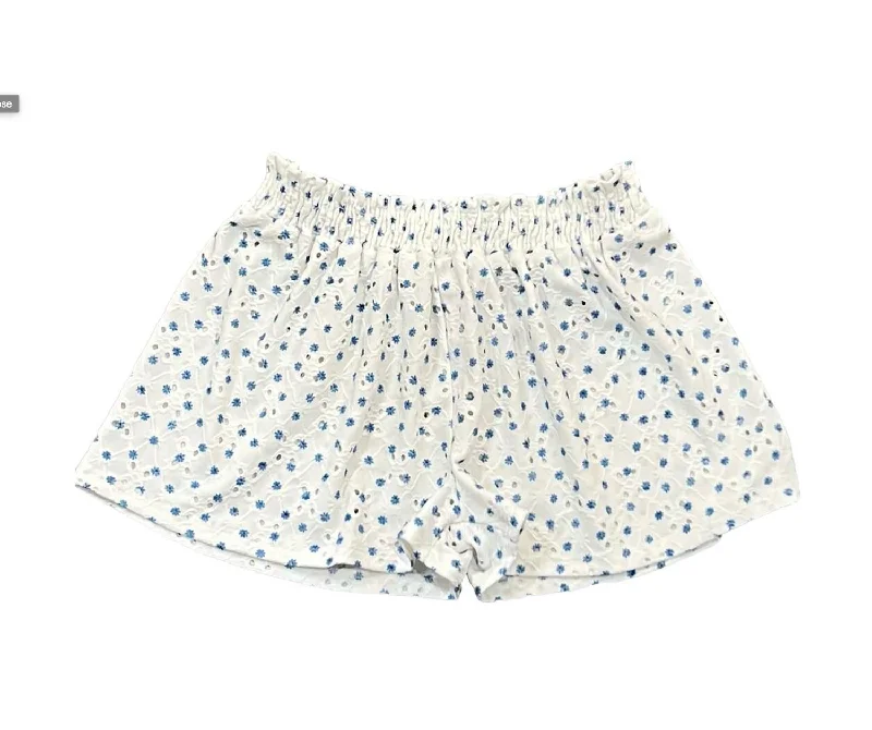 Tween/girl Eyelet Ruffle Short In White/blue